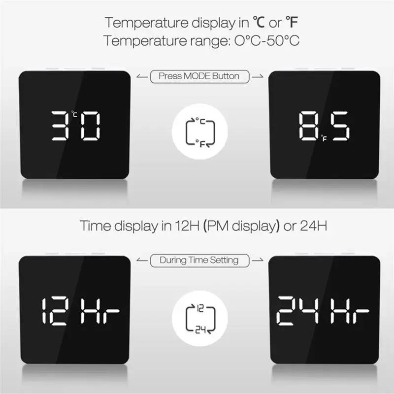 Digoo DG-DM1 DM1 Беспроводной USB Зеркало светодио дный цифровой Therometer время Температура ночной режим огни Черный повтора будильника