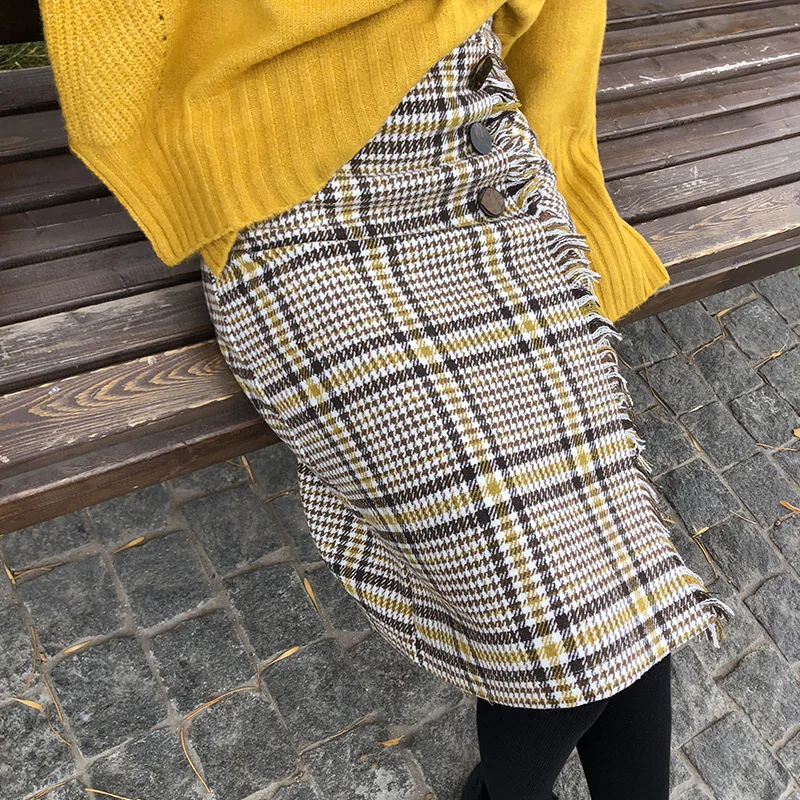 Billige Mishow Frauen 2018 Hohe Taille mid lange Rock Herbst plaid Vintage allgleiches Stil EINE Linie Rock MX18D1873