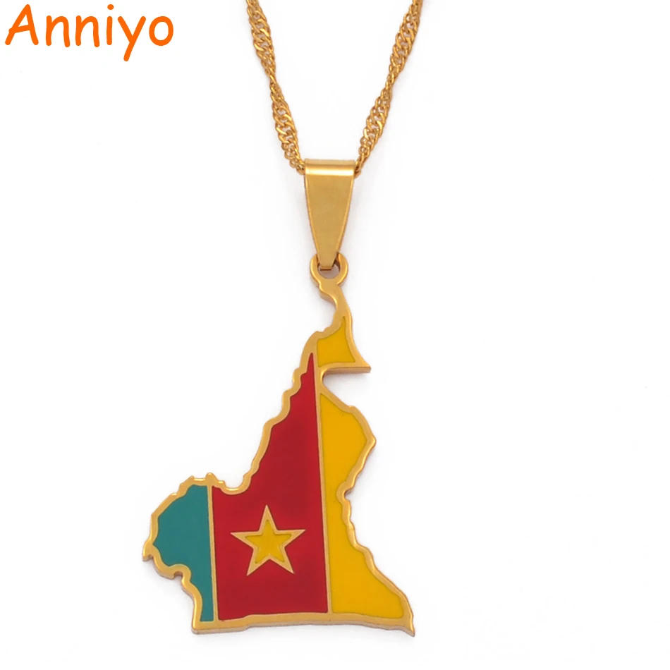 Anniyo Камерун карта флаг цвет кулон цепи ожерелья из нержавеющей стали ювелирные изделия Камерун карты страны камерунцы подарки#098921