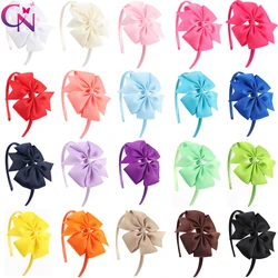 CN 20pcs/lot Pinwheel Bows Hairbands For Girls Kids Handmade Plain Hard Satin Headbands With Ribbon Hair Bows Hair Accessories