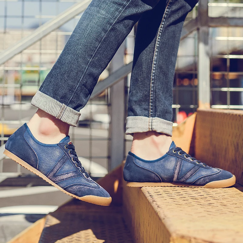 Men's Denim Canvas Shoes Retro Blue Jeans Casual Shoes for Male Breathable Lace-up Men Sneakers chaussure homme size 39-44 776m