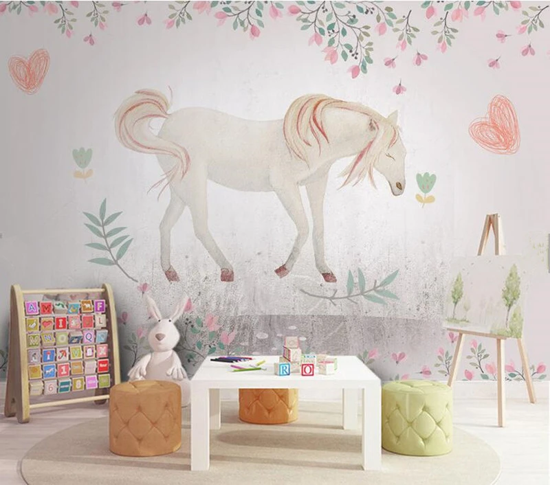 Custom watercolor white horse wallpaper,living room TV sofa background  children bedroom 3d cartoon mural papel de parede|horses wallpapers|mural  papel de paredepapel de parede - AliExpress
