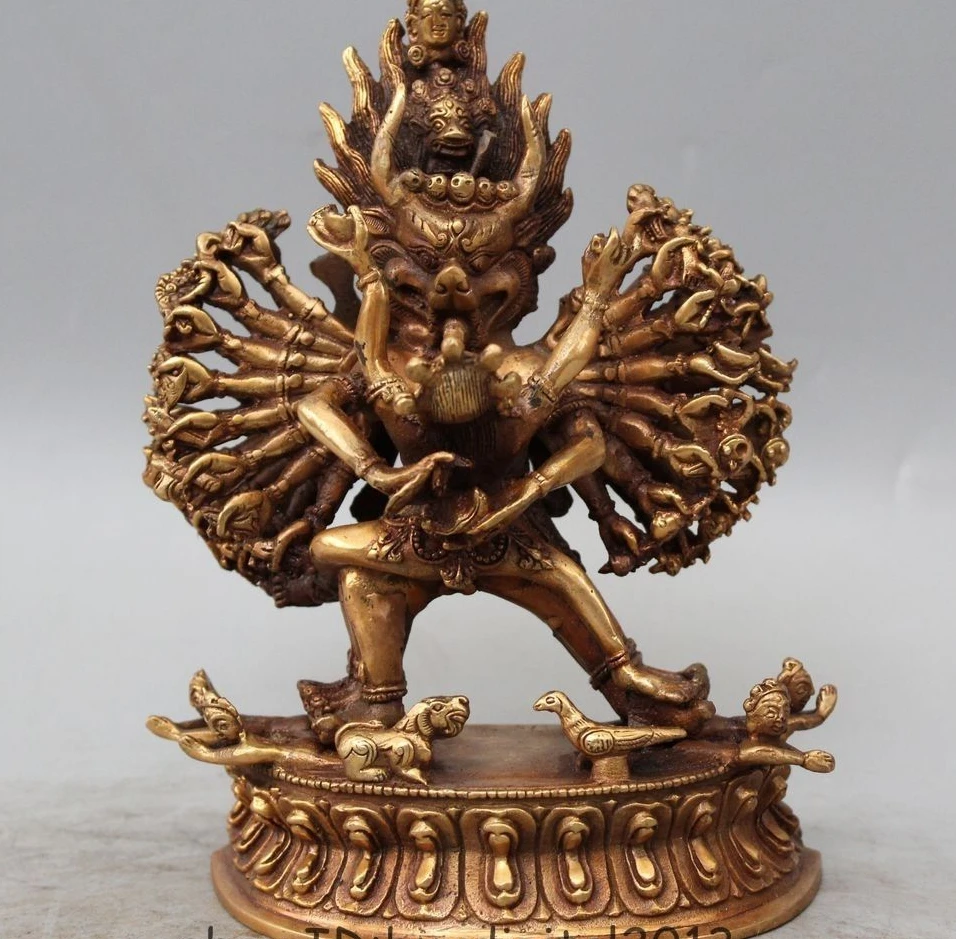 

7"Tibet Buddhism Folk Old Bronze Gilt Yamantaka Vajrabhairava Buddha Statue