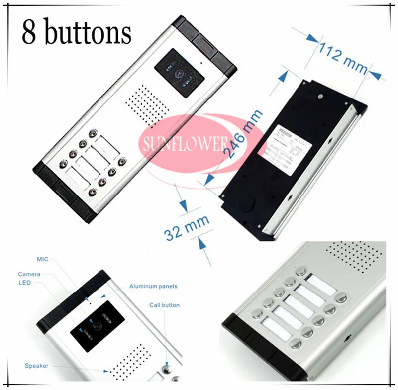 

CCD lens outdoor camera Video door phones intercom systems door bells with 8 buttons for 8 apartments HD Camera Drop ship