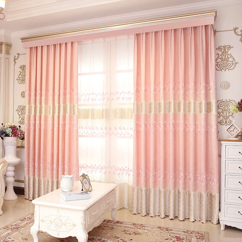 Cortinas de chenilla bordadas rosas para sala de estar cortinas de princesa para habitación de niña cortinas de lujo TRATAMIENTO DE VENTANA