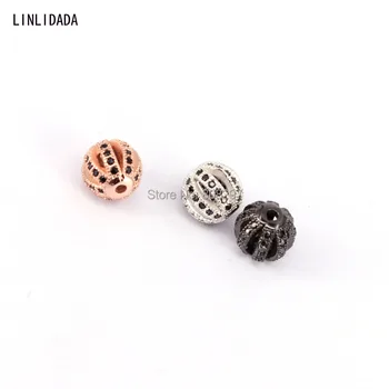 

15Pcs Black Zircon Mirco Pave Metal Copper Ball Beads,New CZ Spacer Pave Bead for Jewelry Making