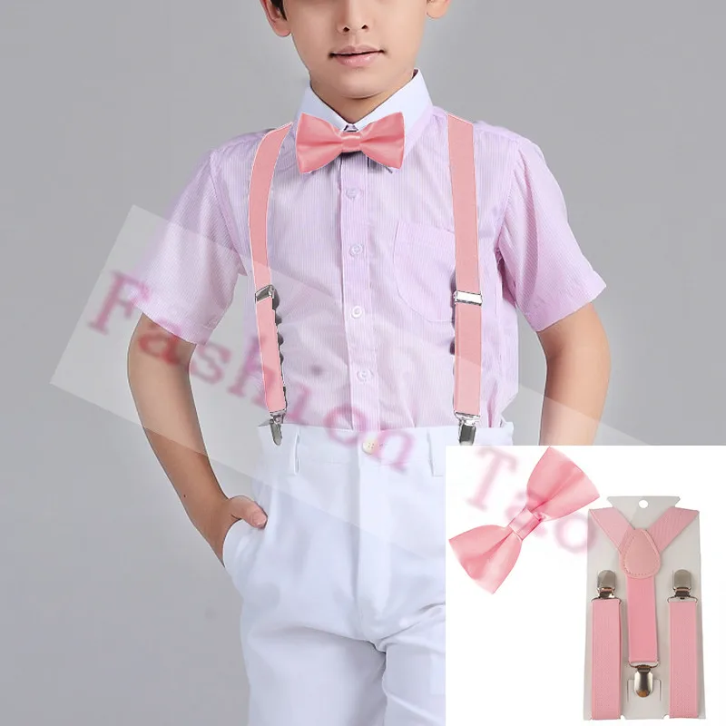 2 предмета, Детские подтяжки для мальчика с бабочкой, высококачественные комплекты на подтяжках, 14 цветов, Детский галстук-бабочка для свадебной вечеринки, Wtr0003 - Цвет: Pink