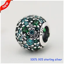 Подходит Пандора браслеты проложить серебряные бусины с зеленый фианит Летний стиль стерлингового серебра 925 Подвески «сделай сам» оптом
