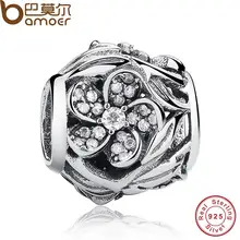 Bamoer pura plata esterlina 925 mystic floral flor encantos ajuste pulsera original clear cz joyería de los granos diy regalo pas119
