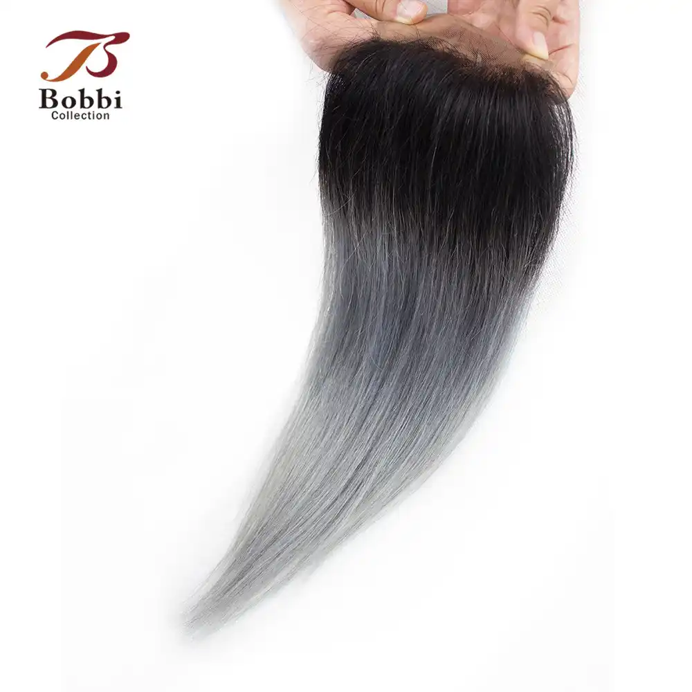 Bobbi Collection T 1b Dark Grey 4x4 Lace Closure 12 Inch Brazilian