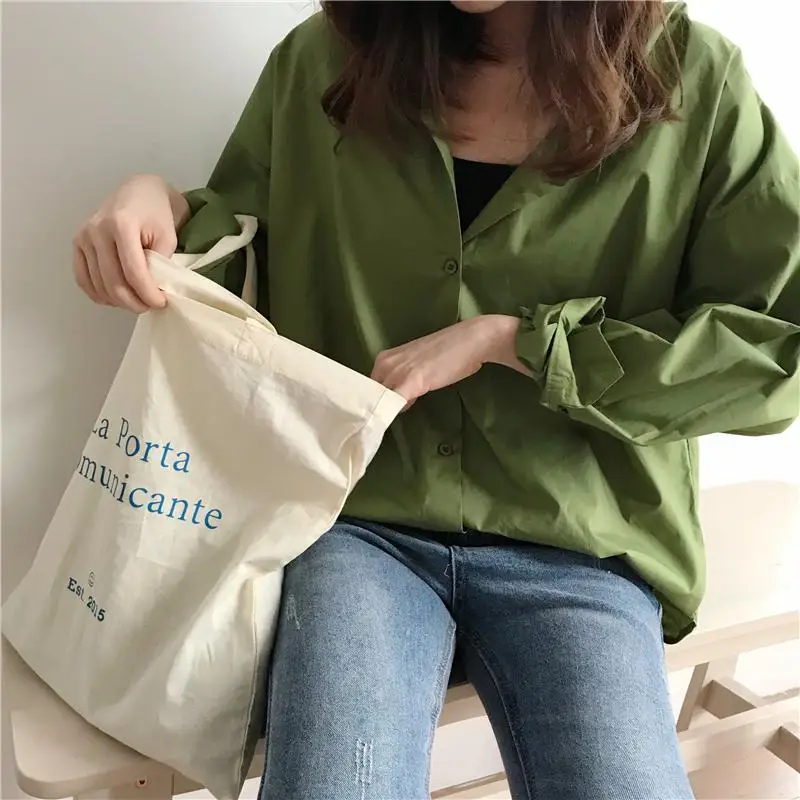 Zisilao, свободная винтажная рубашка, женская зеленая блузка с длинным рукавом, осень-весна, однотонный, хлопок, женский топ, негабаритная блузка, макси, Harajuku - Цвет: Зеленый