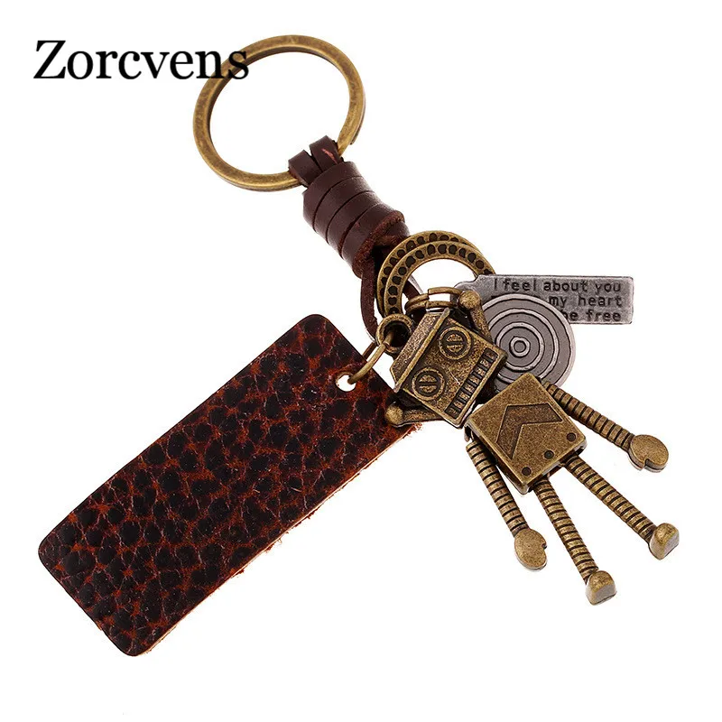 

LETAPI Vintage Men Retro Punk Leather Key Chains Alloy Robot Pendants Backpack Key Chains