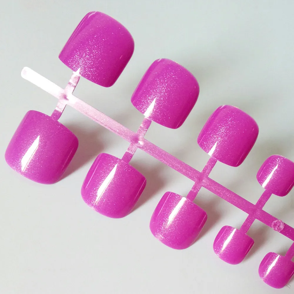 24pcs Glitter False Toe Nails Candy Purple Pink Fake Toenail Tips For