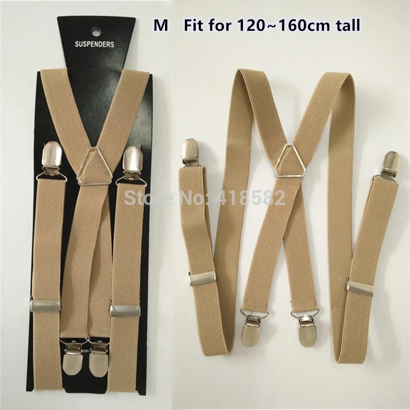 BD002-Light khaki tan braces 4 clips Men Suspenders 4 sizes for boys and girls men and women X-back suspenders