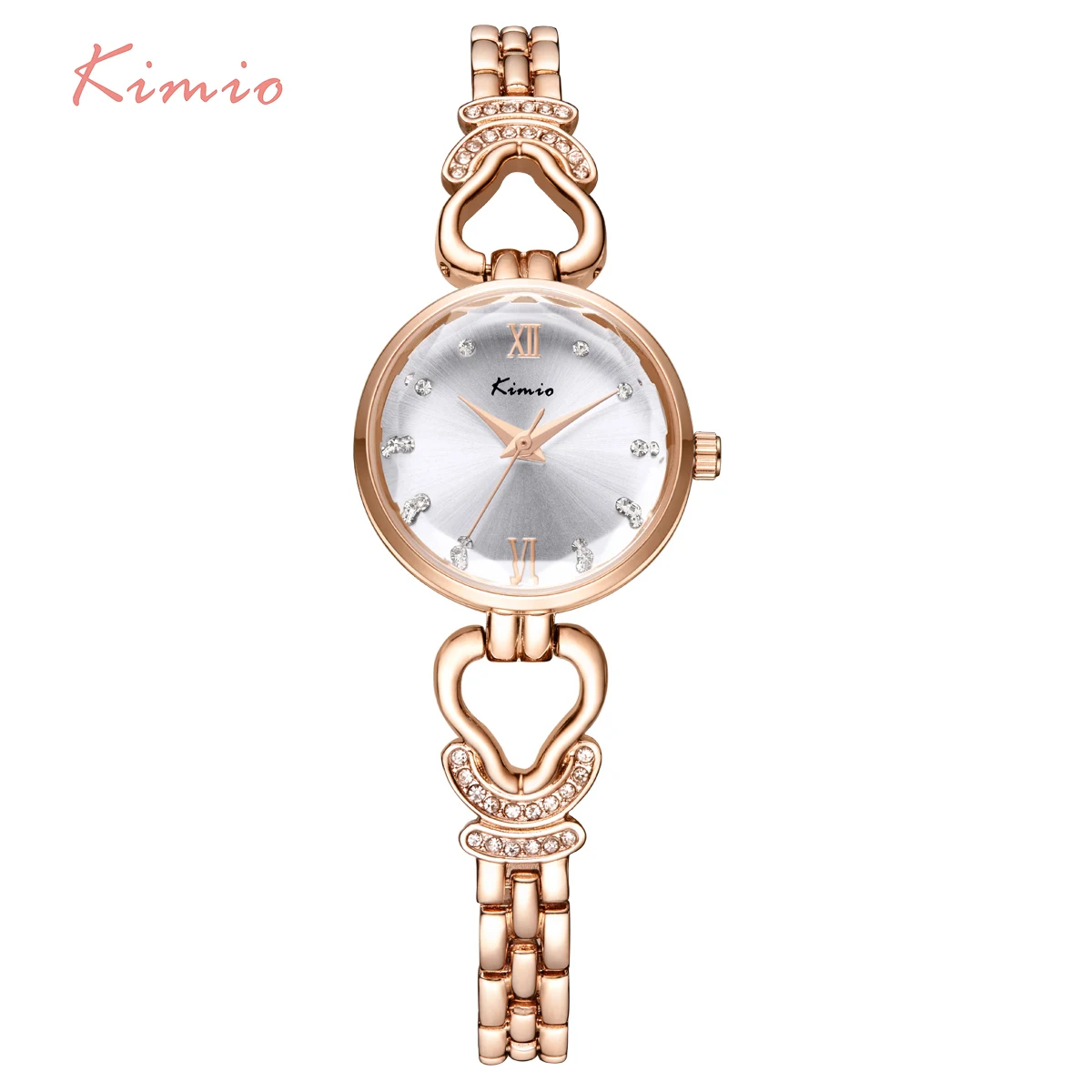 KIMIO Hollow Heart Love Diamond Bracelets For Women Watches 2017 Rose Gold Watch Fashion Women Quartz Watch Wristwatch Women