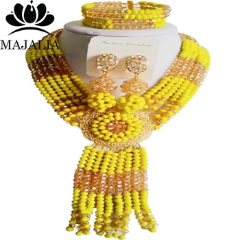 

2017 Fashion african beads jewelry set yellow Nigeria Wedding Crystal necklace Bridal Jewelry sets Free shipping VV-007