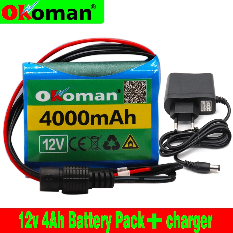 

high quality protection plate battery pack 12V 4000mAh 18650 lithium ion DC12.6V 4AH super rechargeable battery+EU US charger