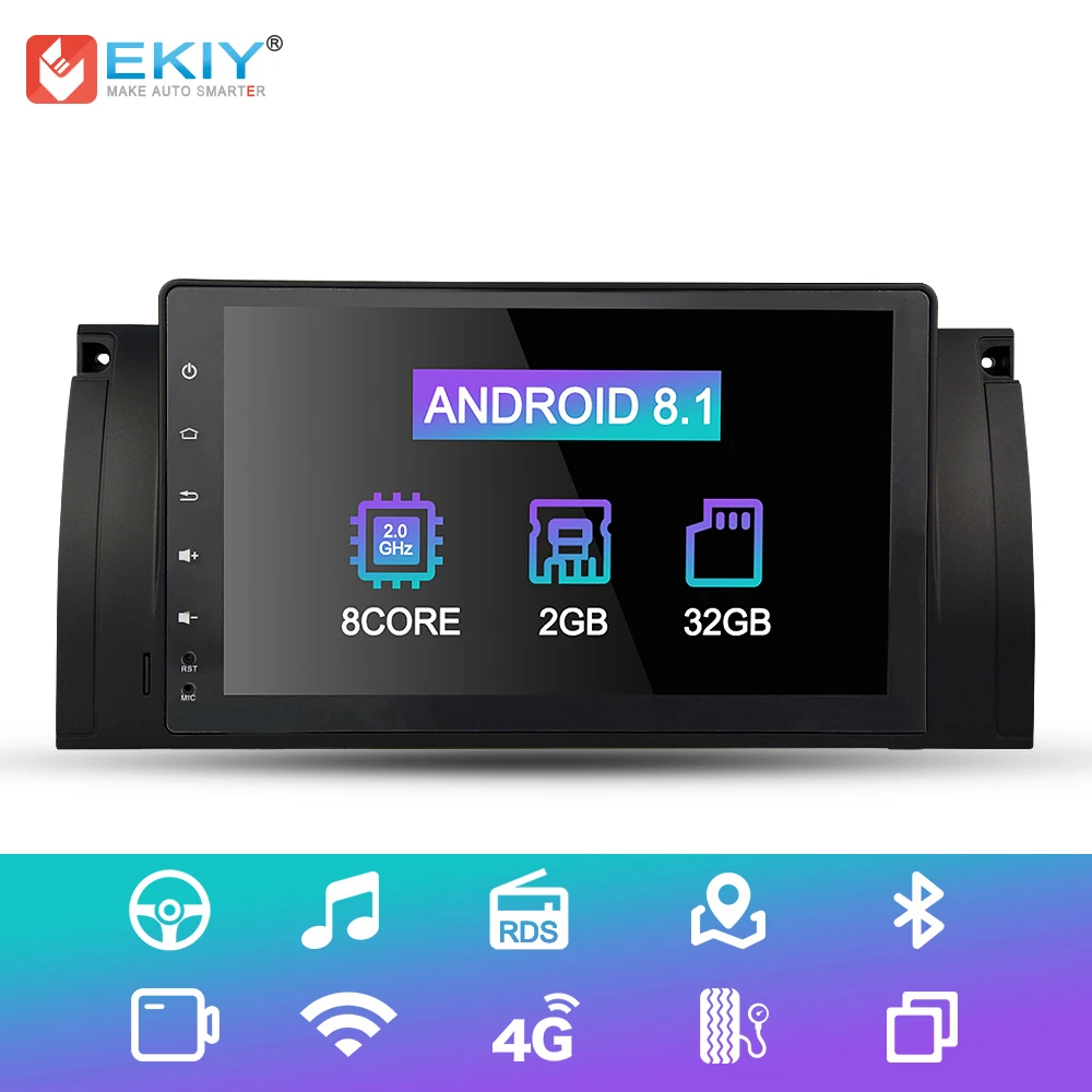 EKIY 9'' IPS 8 Cores Android 8.1 1 Din Car Radio Multimedia Player For BMW X5 M5 E53 E39 5 Series GPS Navigation DVD Wifi BT OBD
