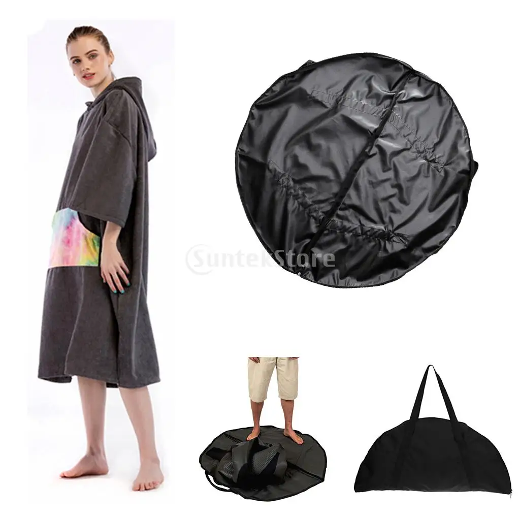 Microfiber Outdoor Adult Beach Quick Dry Changing Robe Bath Towel Hooded Poncho Surf Swimsuit Cloak + Wetsuit Change Mat / Bag