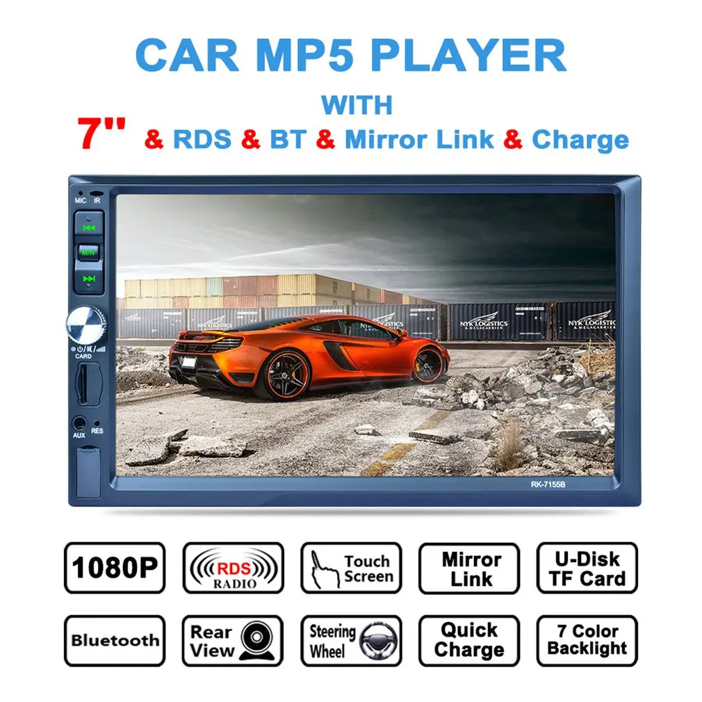 

7inch 2 Din Car MP5 Multimedia Player HD Touch Screen Bluetooth FM RDS Radio Fast Charge with Rear View Camera Function