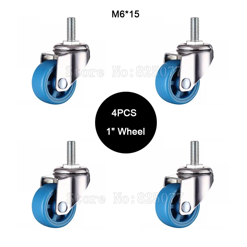 4PCS Small 1" Mute Casters Loading 20kg Replacement Swivel Casters Rollers Wheels With M6*15