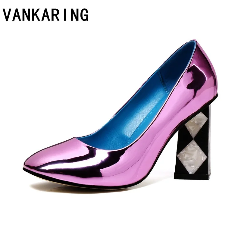 

VANKARING brand shoes spring women pumps high heels patent leather woman black red purple dress party wedding pumps plus size