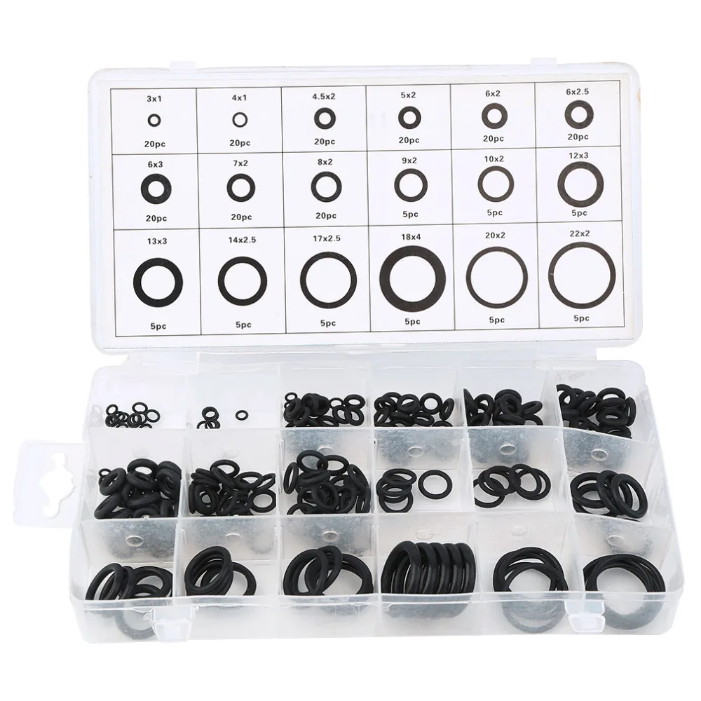 Universal 18 Sizes 225 pcs Rubber O Ring O Ring Washer Gasket Automotive Seals Assortment Black