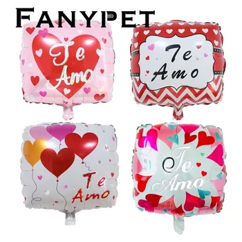 

50pcs/lot 18inch Spanish I love You Square Shape Helium Foil Balloons Te Amo Print Balloons For Valentine's Wedding Decoration