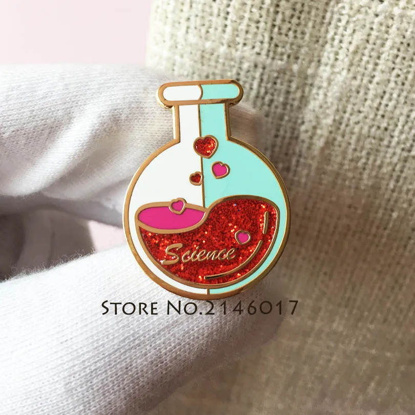 

20pcs Custom Pins and Brooch Chemical Knowledge Study Lab Flask Fantastic Hard Enamel Metal Glitter Badge Science Lapel Pin