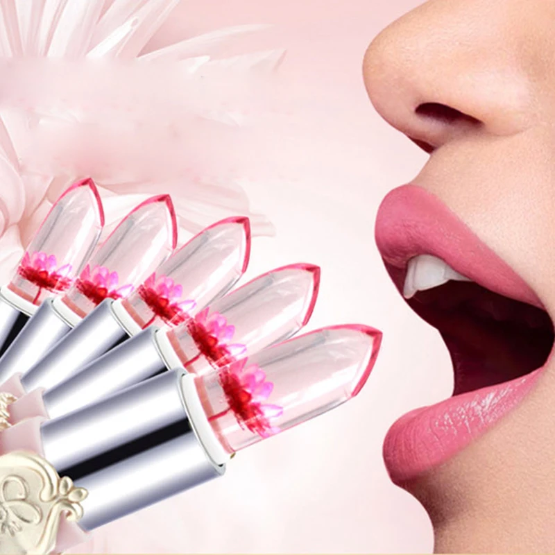Водонепроницаемый прозрачный цветок Желейная помада изменение температуры цвет бальзам для губ увлажнитель длительного действия губ косметический макияж инструмент