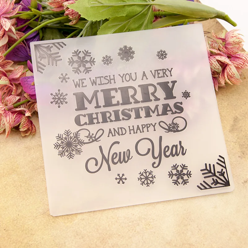 15x15cm Merry Christmas Happy New Year Embossing folders Plastic