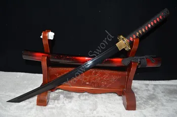 

BLACK BLADE JAPANESE SAMURAI SWORD WAKIZASHI SHARP HANDMADE FULL TANG - Dragon Tsuba Genuine Ray Skin Hard Wooden Handle