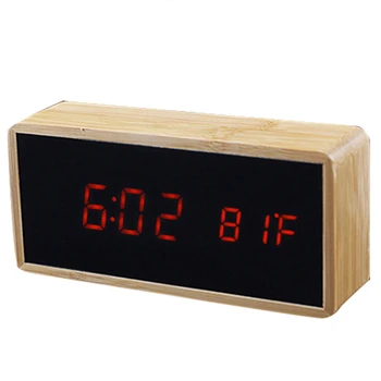 

Bamboo Wooden Mirror Alarm Clocks Temperature Sounds Control Desktop Clock With Digital Watch Electronic Led Clocks
