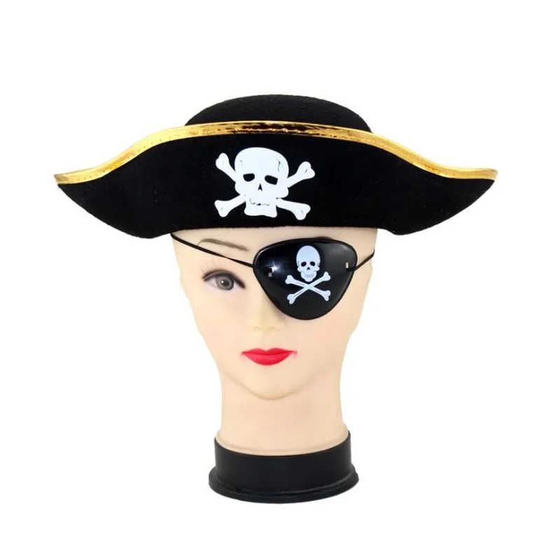 Pirate Cap Skull Print Pirate Captain Costume Cap Halloween Masquerade Party Cosplay Hat Prop