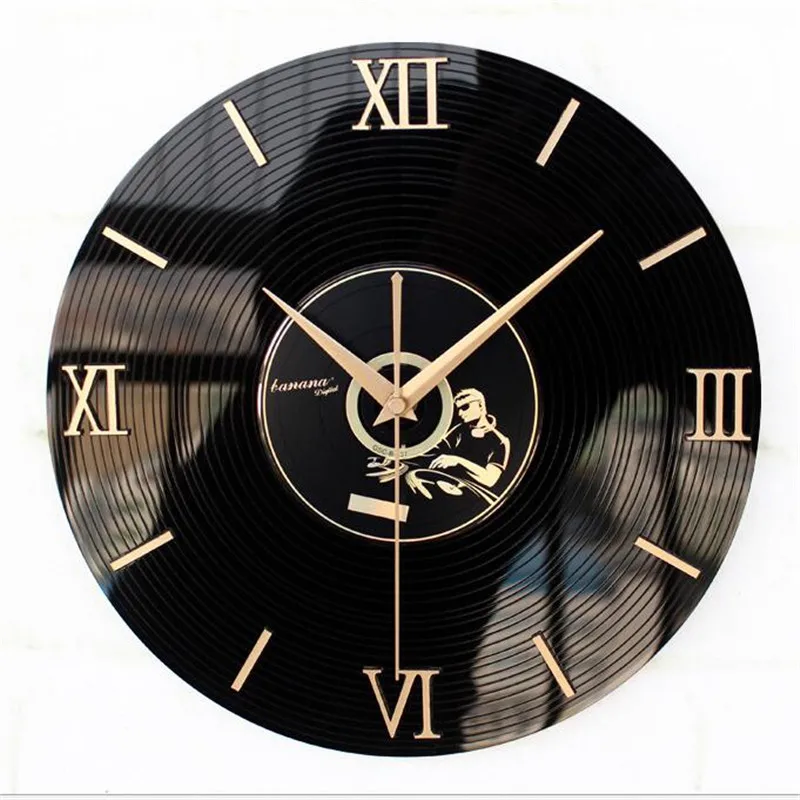Classic retro nostalgic 3D stereo vinyl CD wall clock metal texture large Roman numerals fashion silent creative watch clock  (2)