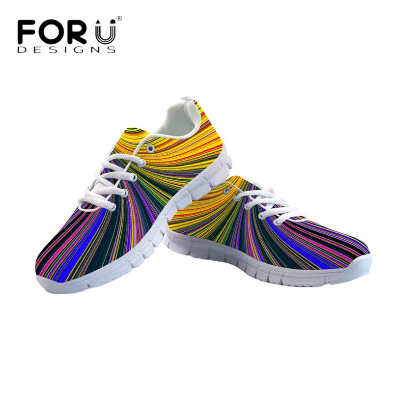 FORUDESIGNS/Женская лёгкая подошва; повседневные цветные полосатые кроссовки с 3D принтом из дышащей сетки для девушек; обувь на шнуровке; Zapatos - Цвет: CA5535AQ..