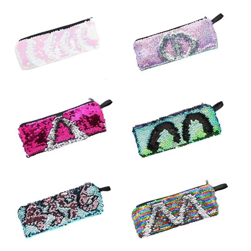 

Reversible Sequin Makeup Pouch Cosmetic Bag Zipper Pen Pencil Case Storage Purse High Quality Polyester Makeup Pack