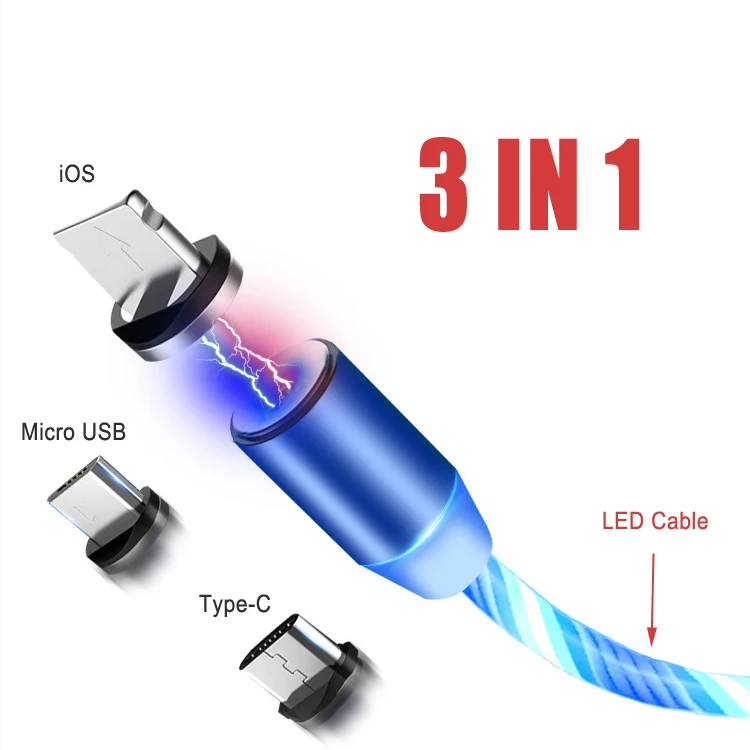 

Magnetic 1M Type C Micro USB LED Fast Charging Cable Charger USB-C Cable For huawei Xiaomi 8 9s Redmi note 7 For iPhone X XS Max