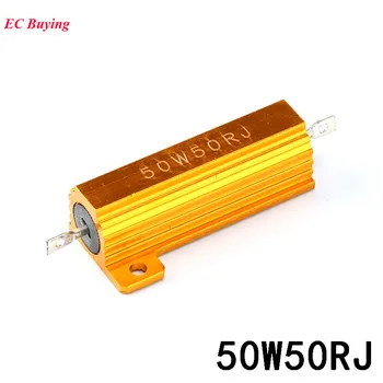 

10Pcs RX24 50W 50R Metal Aluminum Case Resistor Heat Sink High Power Resistance Golden Resistor 50 OHM