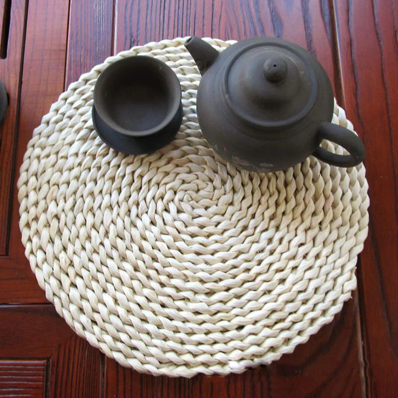 

WHISM Natural Cornstalk Placemat Thick Woven Coaster Heat Resistant Tea Cup Pot Place Mat Coffee Hot Drink Mug Bowl Table Pad