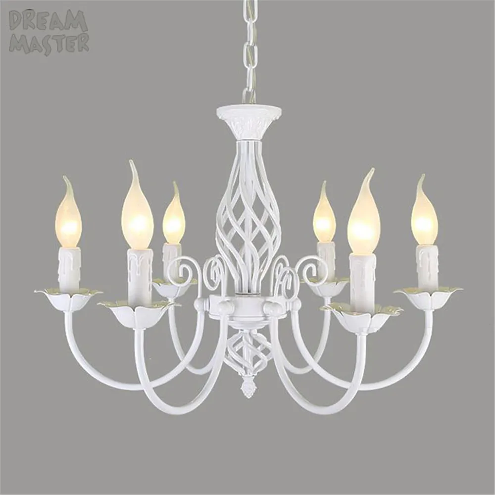 European style 3 4 6 8 E14 bulbs iron Chandeliers living room white lamps modern Chandelier lighting led lustre lighting lamps