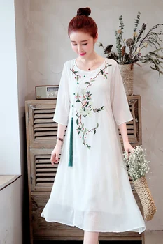 

2020 elegant chinese cheongsam dress women flower print o neck retro qi pao dress qipao mandarin collar chinese dresses plus