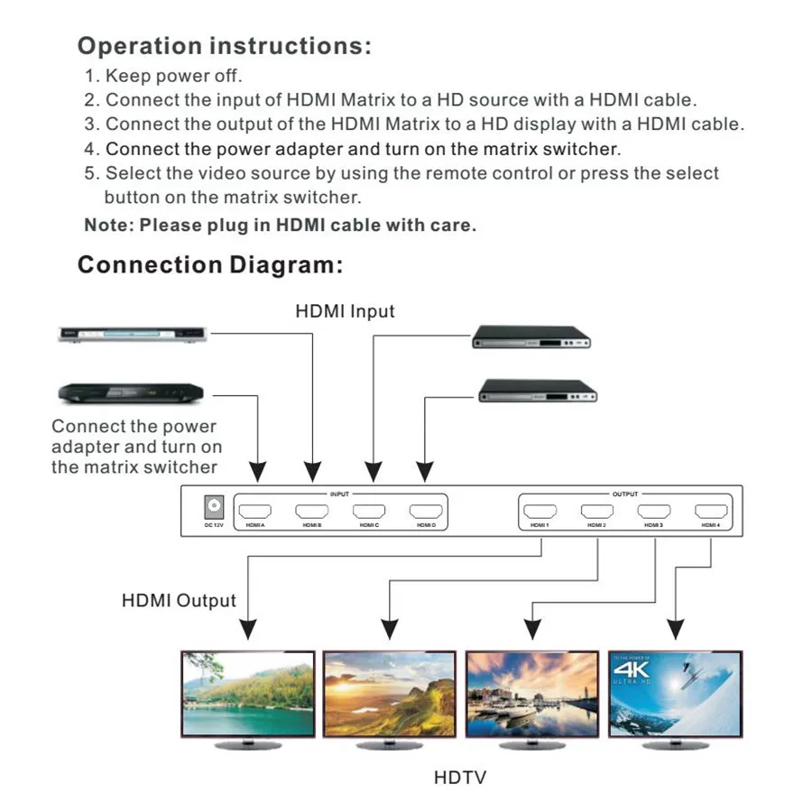 4x4 HDMI матричный переключатель, Ultra HD 4K x 2K 3D питание коммутатор сплиттера HDMI, поддержка EDID с ИК-пультом дистанционного управления(4 в и 4 выхода