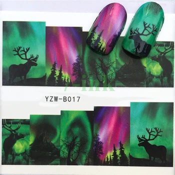 

Water Transfer stickers for nail art color aurora elk mountain peak forest Decals Manicure Decor Nail Wraps Decals