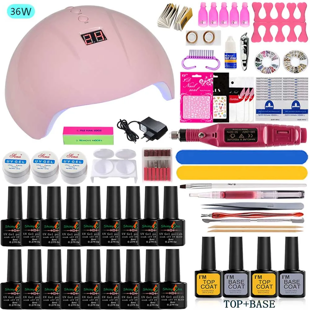 

Full Manicure Set With Lamp Gel Set 36W UV LED Lamp For Nail Art Set 18/12/6pc 8ml Nail Polish Kit With Lamp Gel Nail Kit