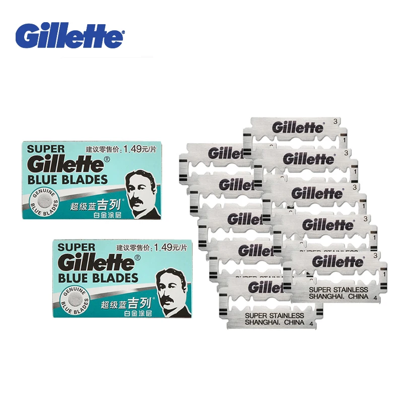 Gillette Super Blue Shaving Razor Blades For Men Stainless Steel  double edge Shaver Blades (5 blades x 2 boxes)