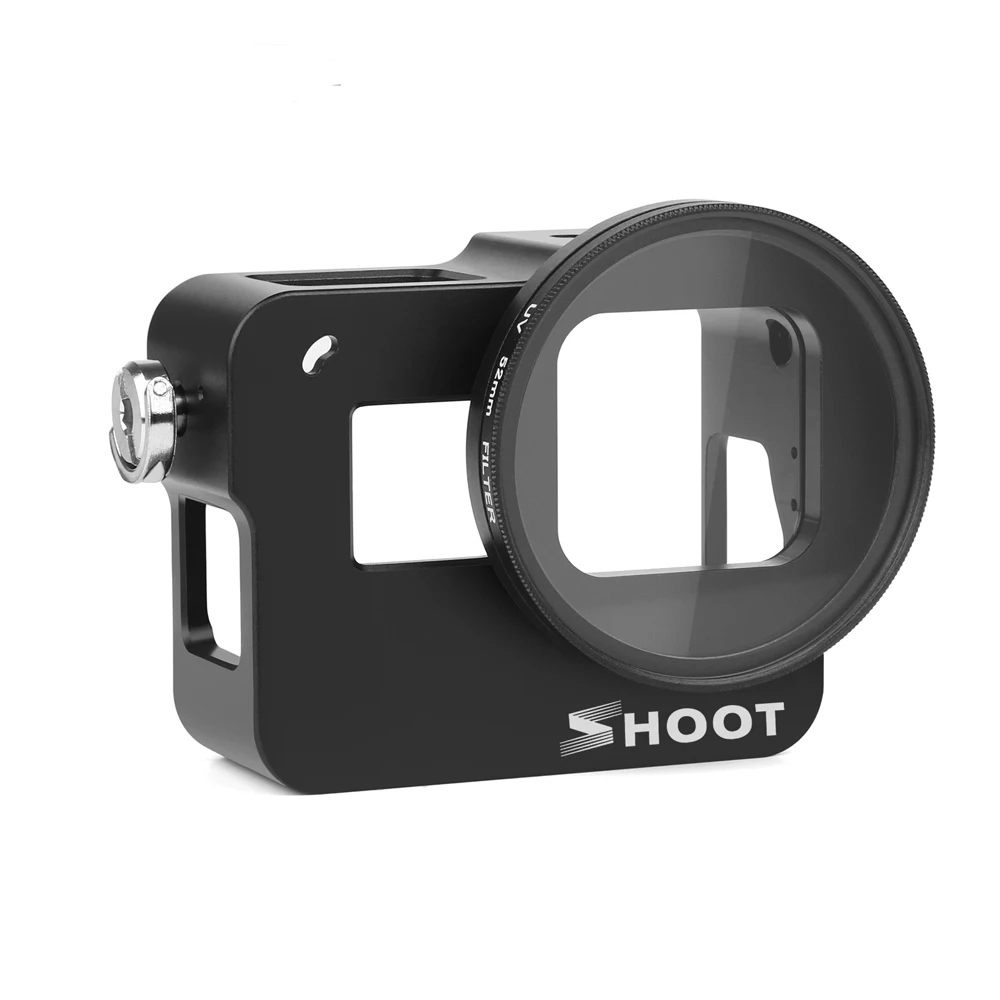 اطلاق النار CNC سبائك الألومنيوم واقية حالة جبل ل GoPro بطل 7 6 5 أسود قفص مع الأشعة فوق البنفسجية مرشح لل الذهاب برو بطل 7 6 5 اكسسوارات