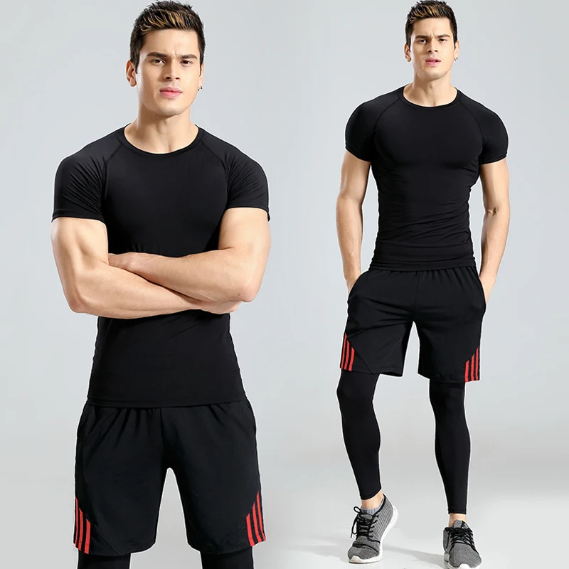 

2018 Newest men sport costumes for men sports top+shorts+long pants gym clothing sportsmen wear running set tracksuits fitness