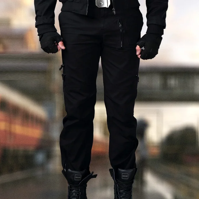 Камуфляжные мужские брюки карго, повседневные свободные много карманов, военные брюки, прямые длинные брюки, мужские камуфляжные брюки - Цвет: Черный