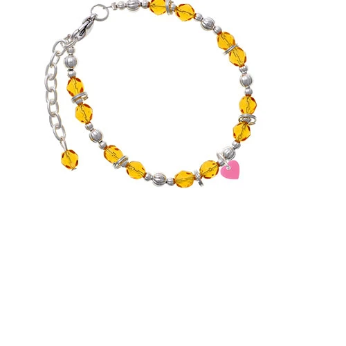 Acrylic 5/16 Hot Pink Heart Yellow Beaded Bracelet
